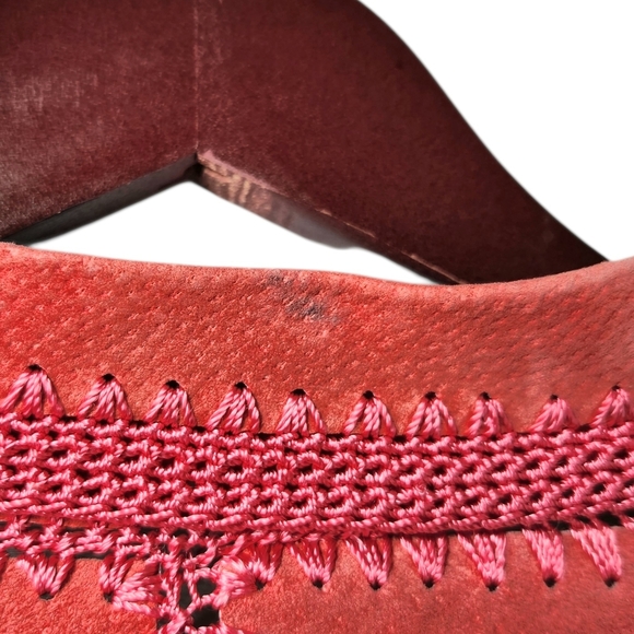 Vintage Suede Crochet Patchwork Jacket XL Boho Western Pink Coral Button Front - Picture 16 of 16